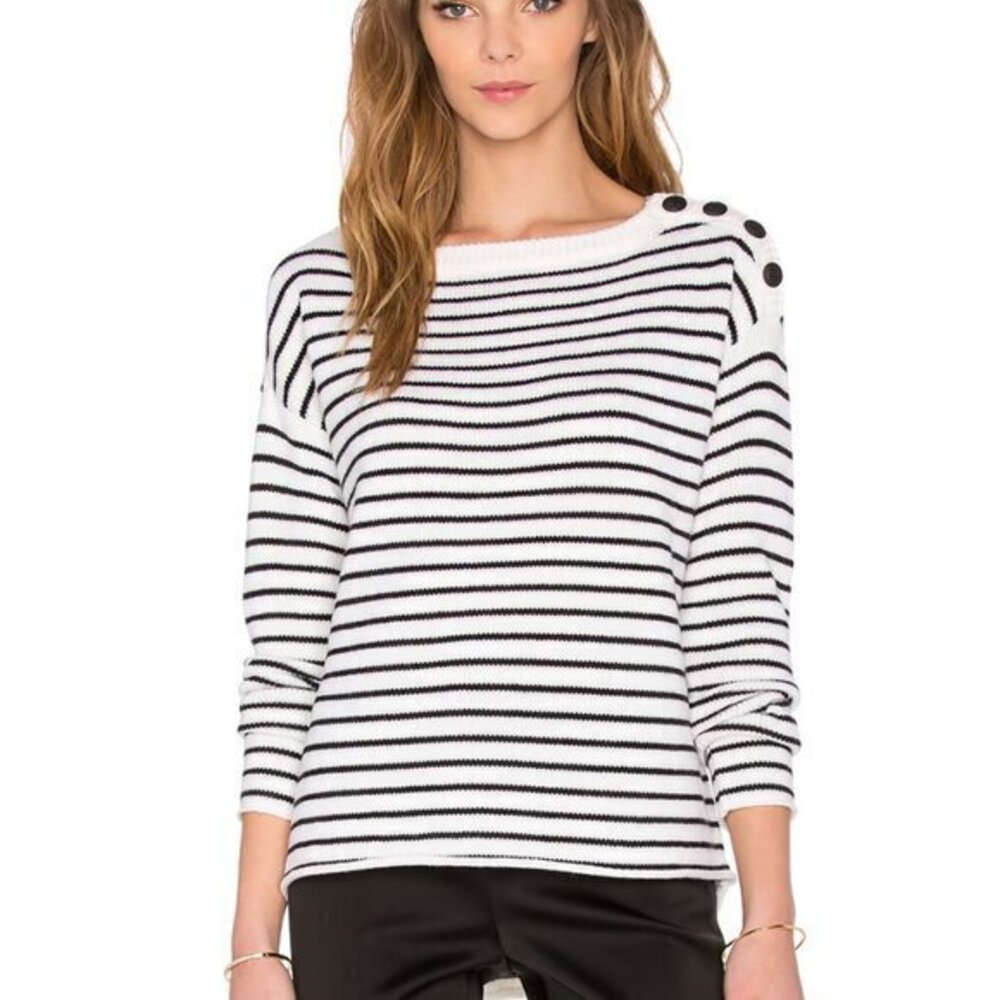 ATM Anthony Thomas Melillo Striped Sailor Sweater Black White Buttons Size Small